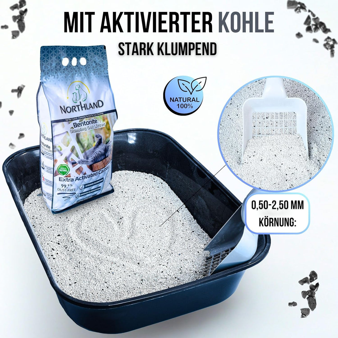 Katzenstreu Mit Aktivkohle 10L gegen Gerüche | 100% Natürlich & 99,9% Staubfrei | Extra Stark Klumpe