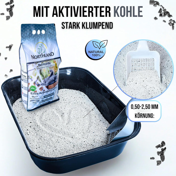 Katzenstreu Mit Aktivkohle 10L gegen Gerüche | 100% Natürlich & 99,9% Staubfrei | Extra Stark Klumpe