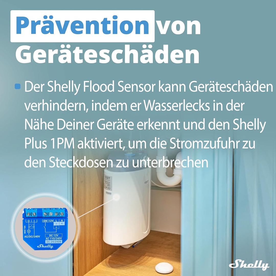 Shelly Flood Smart Home WLAN Wassermelder & Temperatursensor, Wasseralarm & digitales steuern der Fu