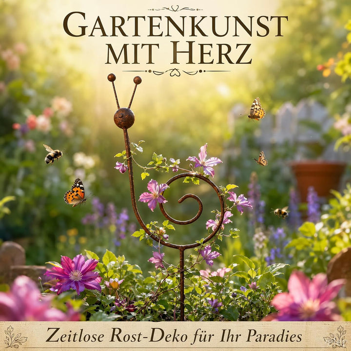 Rostige Gartendeko Vintage, Pflanzenstütze aus Metall in Schneckenform, Gartenstecker Rost, Geeignet