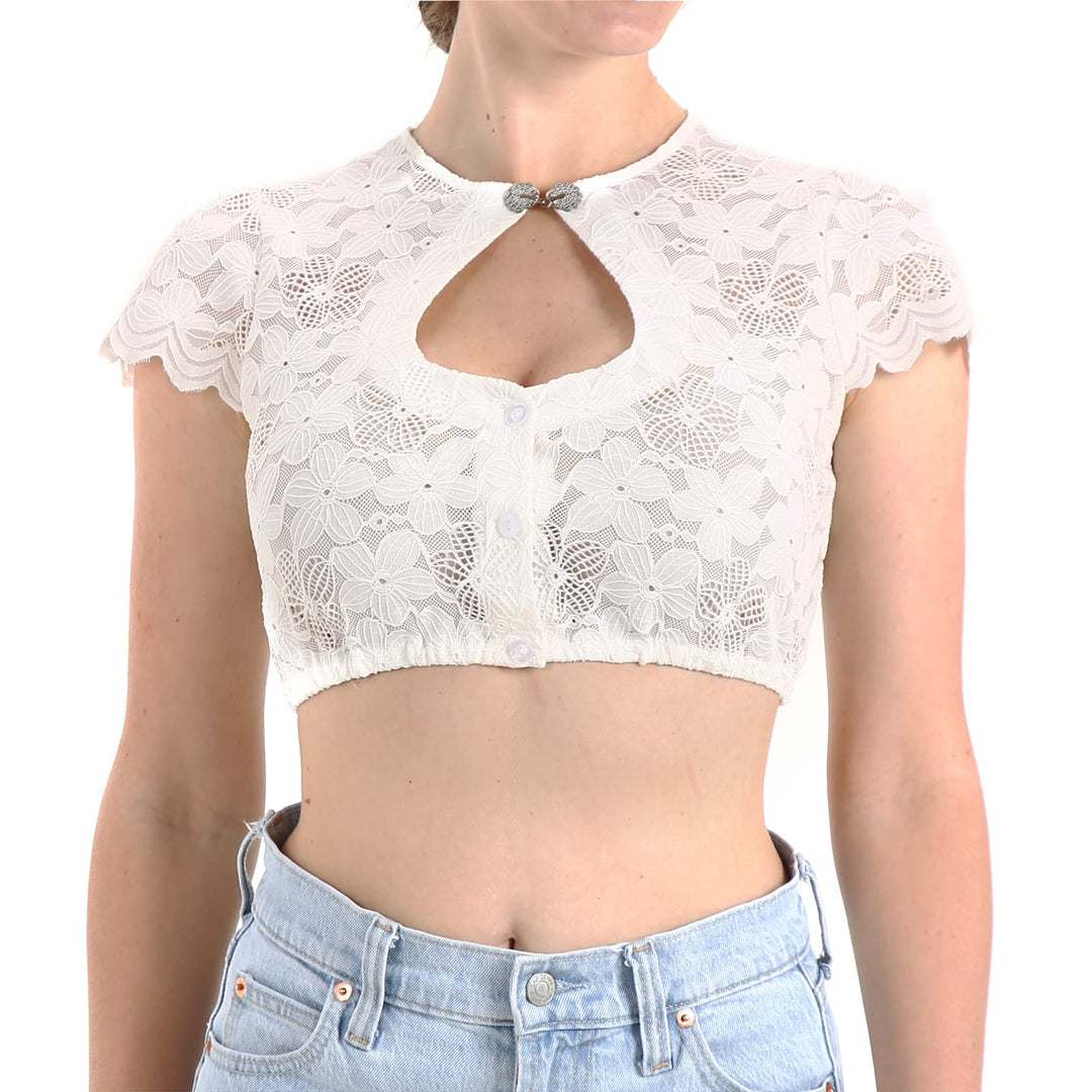 Kelliar Dirndl Bluse Damen Kurzarm Trachtenbluse Dirndlbluse Spitze Weiss Dirndlblusen für Oktoberfe