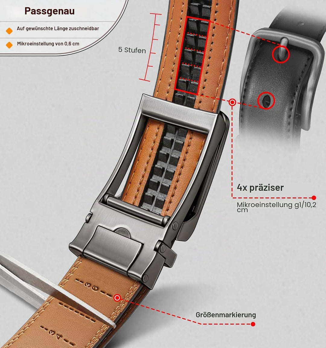 BULLIANT Gürtel Herren, Gürtel Ratsche Ledergürtel Automatikschliesse für Herren Anzug Business Klei