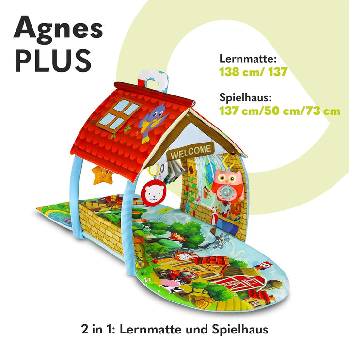 LIONELO Agnes Plus 2in1 Krabbeldecke für Baby, Spielmatte Baby, 2 Spielbögen, Spielhaus, Stoffbuch,