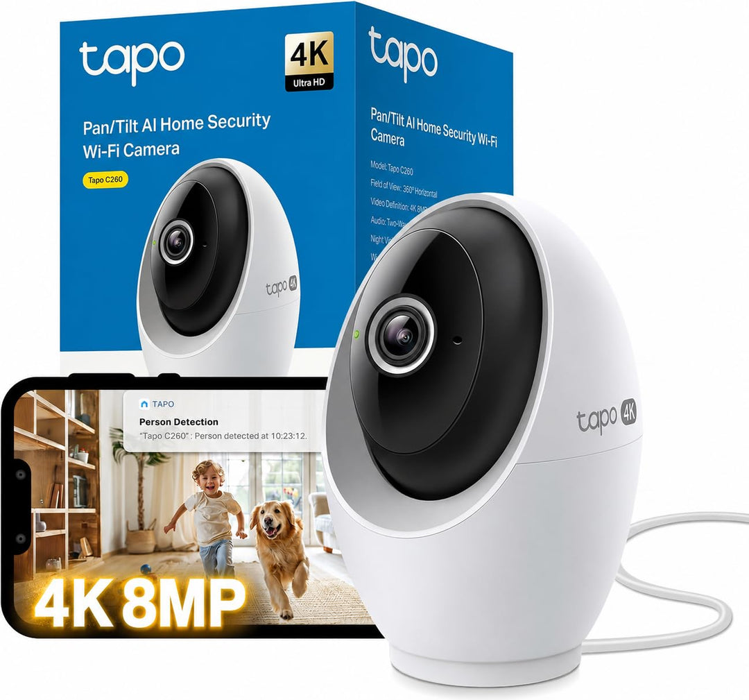 Tapo C260 4K 8MP Überwachungskamera Innen 360°, Lokale KI-Erkennung, Physischer Privatsphärenmodus,