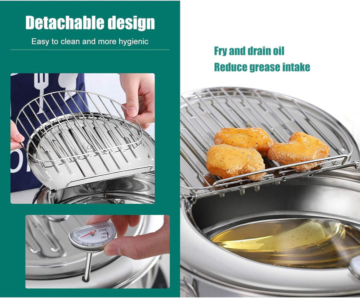 Japanischer Frittiertopf aus Edelstahl,Tempura-Brattopf, Antihaft-Küchenfritteuse, auslaufsichere Br