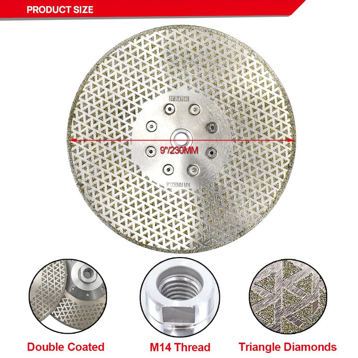 DT-DIATOOL Diamantscheibe 230 mm x M14 Doppelseitig Galvanisch Trennscheibe und Schleifscheibe für H