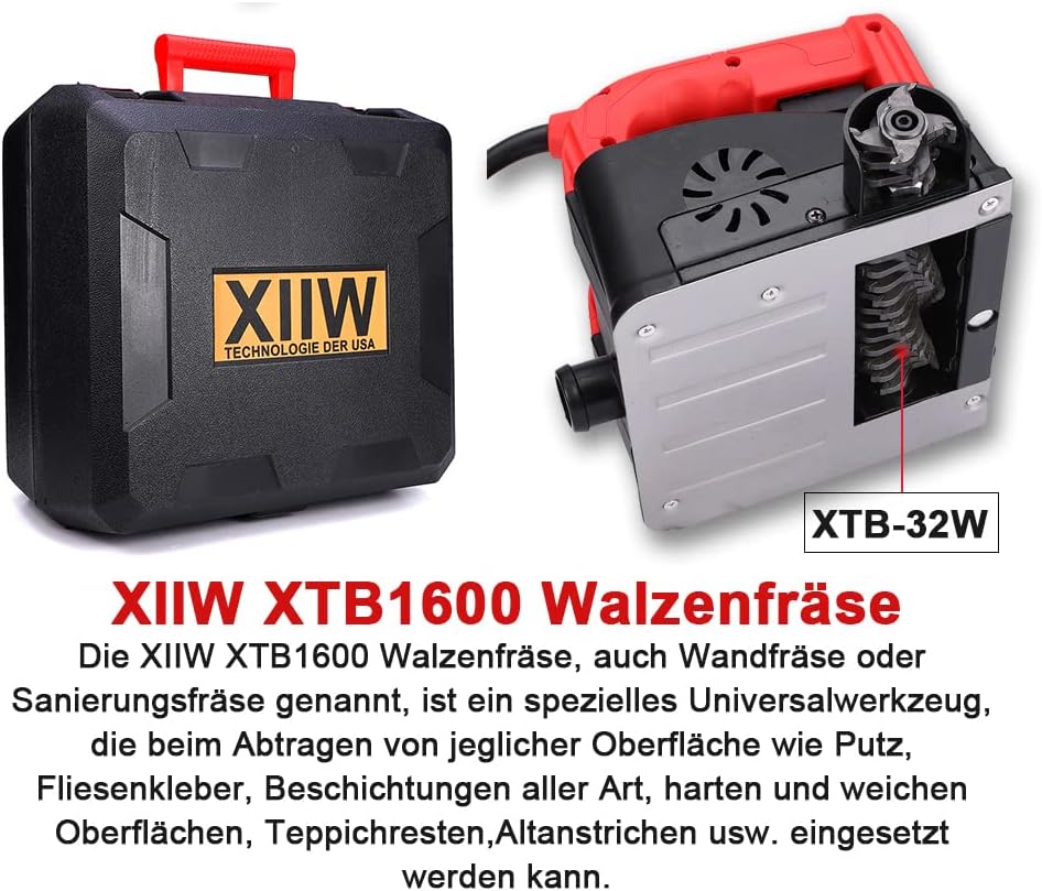 XIIW Betonfräse 1600W 4000UPM Walzenfräse Sanierungsfräse Putzfräse Mauerfräse Betonschleifer Walzen