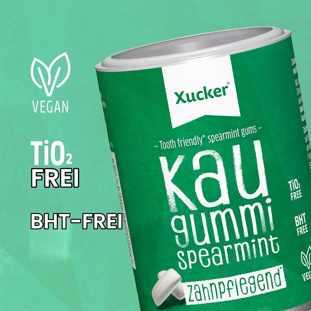 Xucker Zuckerfreie Zahnpflege Kaugummis - Xylit Kaugummis zuckerfrei mit Spearmint Geschmack I Vegan