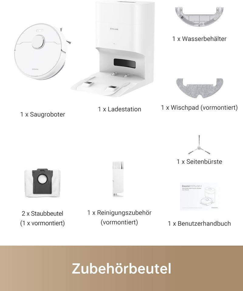 dreame D10 Plus Gen 2 Saugroboter mit Wischfunktion, Automatischer Staubentleerung, Speichert bis zu