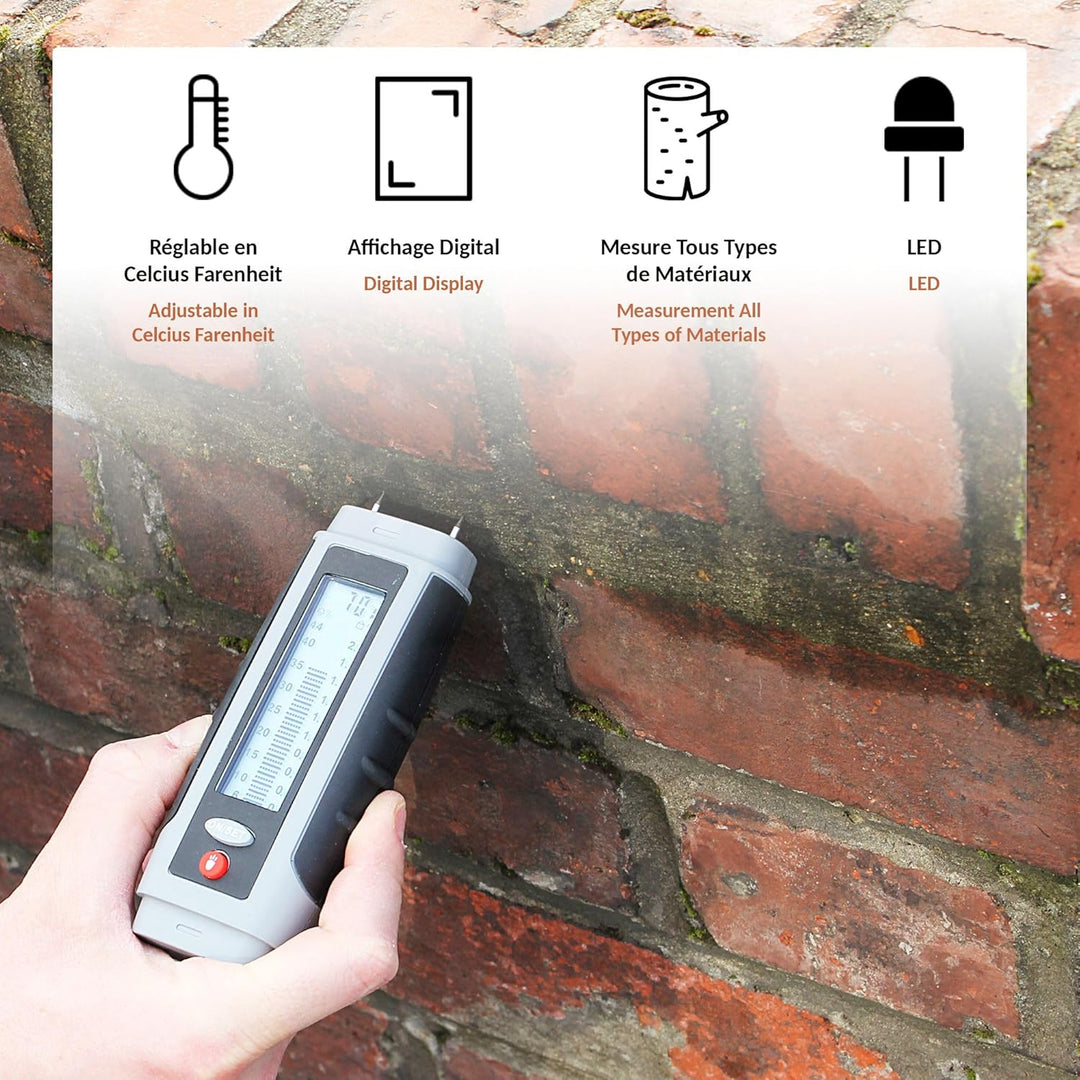 Testgerät Feuchtigkeitsdetektor - Feuchtemesser mit Digitalanzeige - Raumtemperatur - LED - Für vers