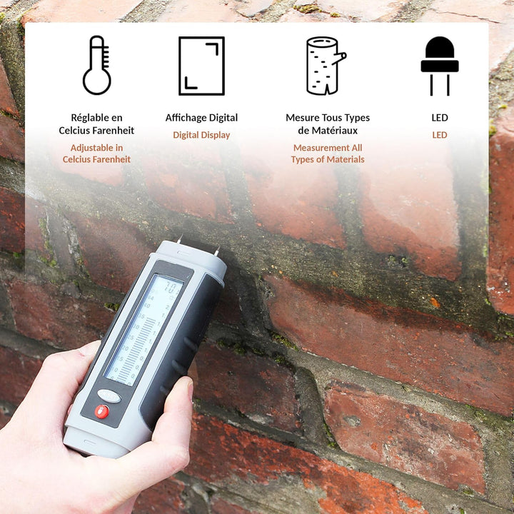 Testgerät Feuchtigkeitsdetektor - Feuchtemesser mit Digitalanzeige - Raumtemperatur - LED - Für vers