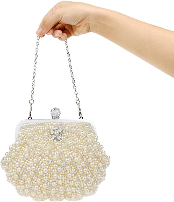 NICOLE&DORIS Imitat Perle der Frauen Bördelte Harte Fallkupplungstasche,Hochzeit Handtasche Abschlus