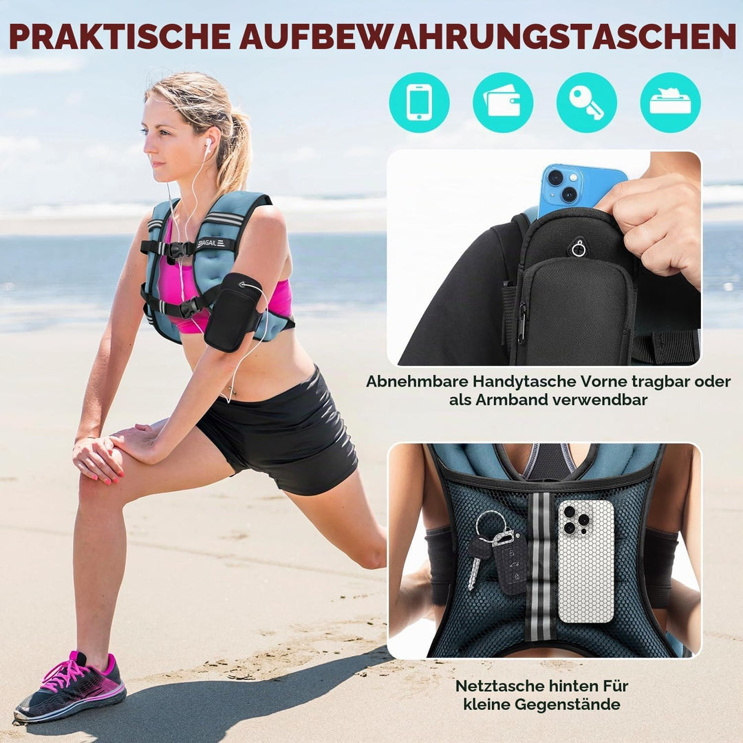 BAGAIL Gewichtsweste für Krafttraining, Brustgrösse Verstellbar, Praktische Tasche, mit Eisensand Ge