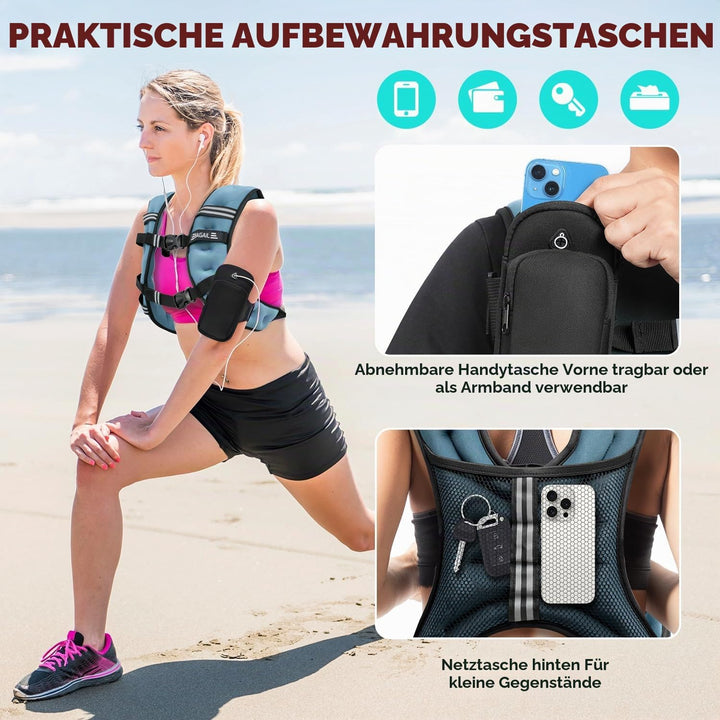BAGAIL Gewichtsweste für Krafttraining, Brustgrösse Verstellbar, Praktische Tasche, mit Eisensand Ge