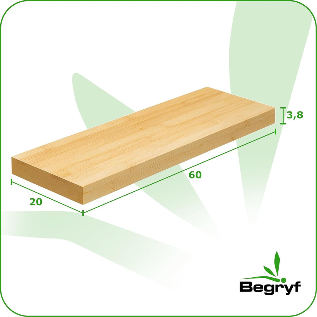 Wandregal Bretter 2er Set – Regalbretter 60x20x3,8 cm in Bambusoptik, Regalboden für Wohnzimmer Küch
