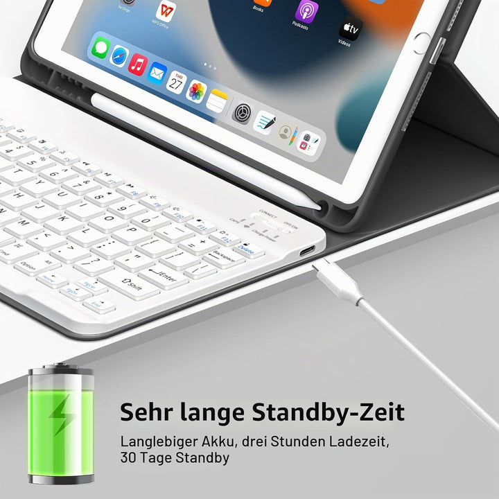 JKSML Tastatur Hülle für iPad 9./ 8./ 7. Generation (2021/2020/ 2019) mit Pencil Halter, Soft TPU Rü