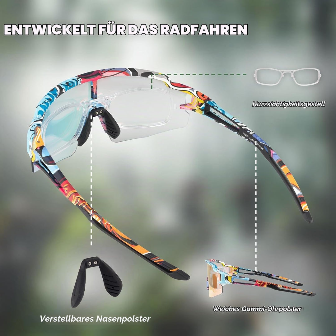 ROCKBROS Fahrradbrille UV 400 Sonnenbrille Photochromatisch Brille Klar Winddicht Sportsbrille für O