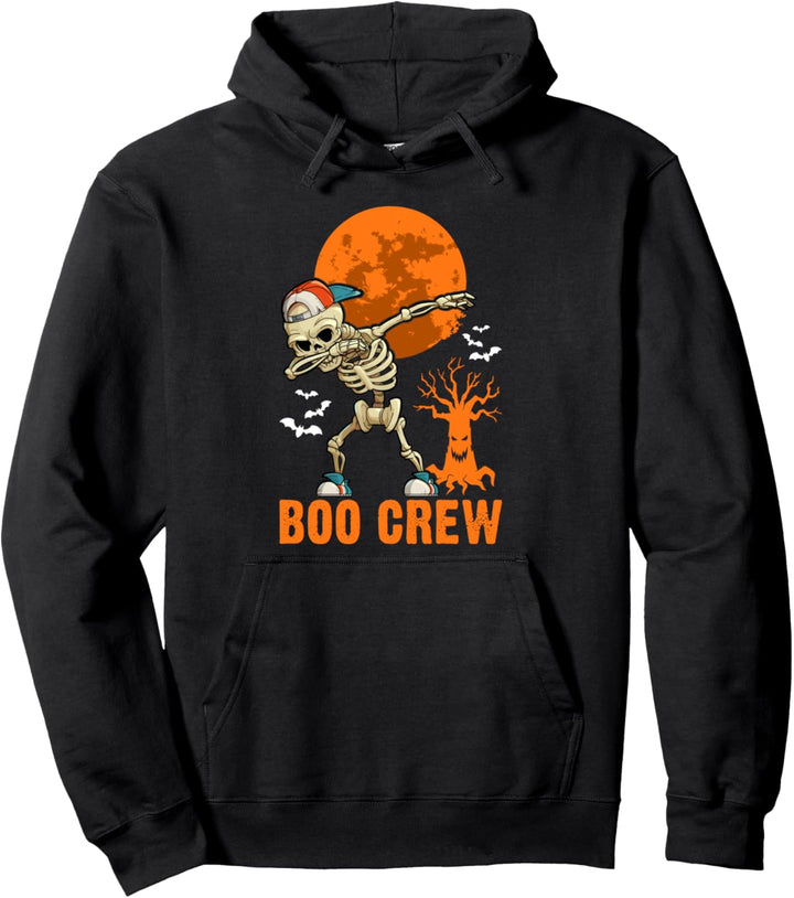 Dabbing Skelett, Halloween, Orange Moon, Boo Crew Pullover Hoodie