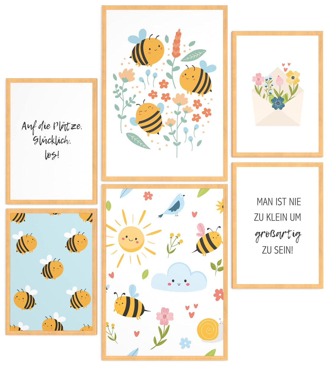 Papierschmiede® Bilder Kinderzimmer Kids Mood Poster Set Bienen, Gerahmte Bilder fürs Kinderzimmer i