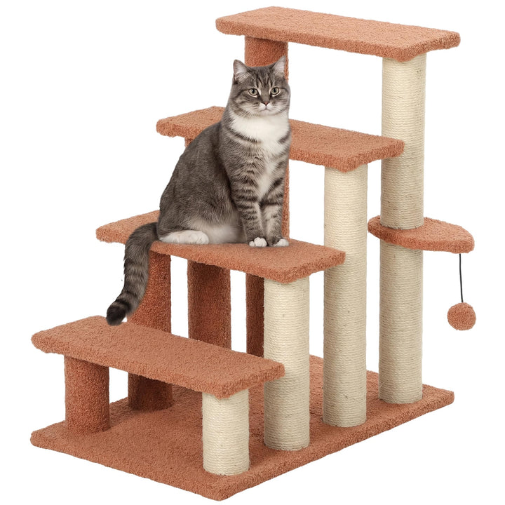 PawHut Katzentreppe 4 Stufen Tiertreppe Treppe für Katze mit Kratzsäulen Ball Haustiertreppe Hundetr