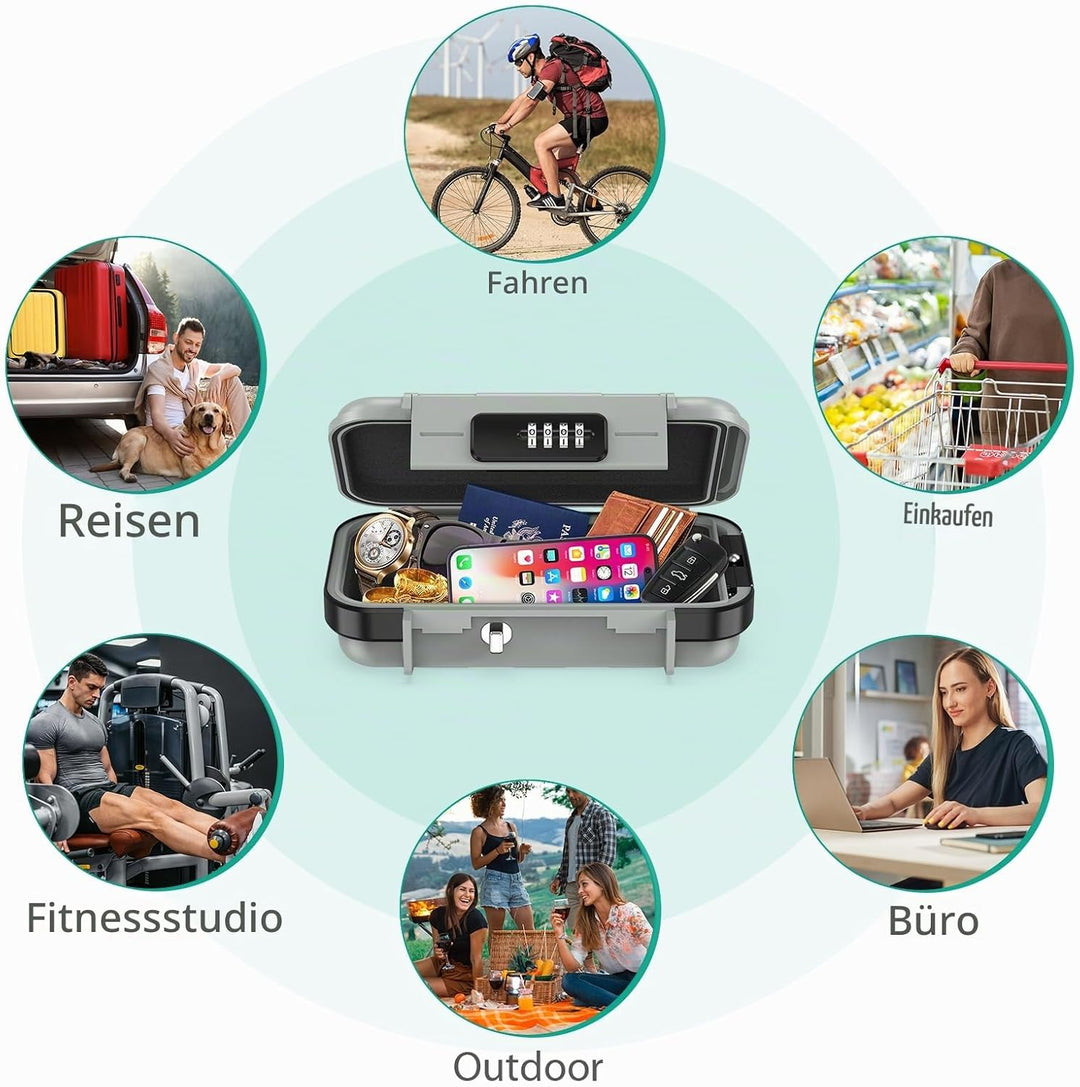 ORIA Tragbarer Tresor mit Zahlencode, Sicherheitsbox Outdoor Sicherheitssafe, mit abnehmbarem Drahts