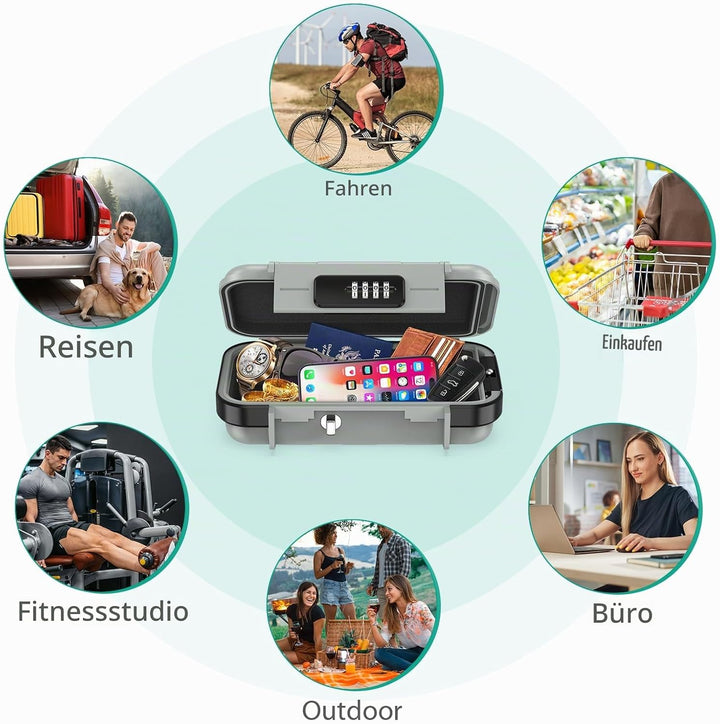 ORIA Tragbarer Tresor mit Zahlencode, Sicherheitsbox Outdoor Sicherheitssafe, mit abnehmbarem Drahts