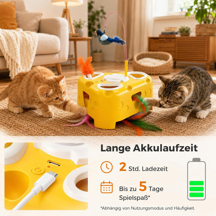 Interaktives Katzenspielzeug Selbstbeschäftigung Elektrisch, Vogel-Spielangel/rotierende Federn/Pop-