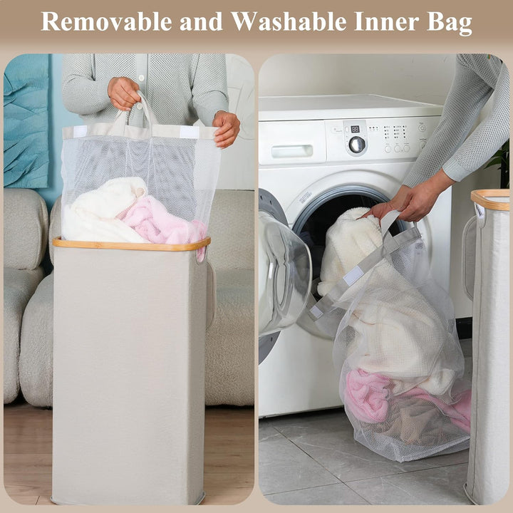 iEGrow Wäschekorb mit Deckel 110L, XL-Extra grosser Wäschesammler mit Herausnehmbarer und Waschbarer