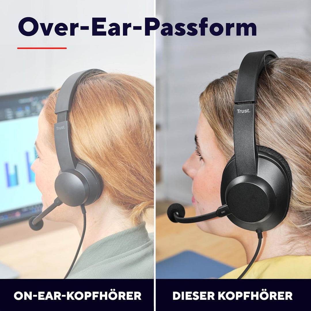 Trust Ayda Max USB Headset mit Mikrofon Over-Ear, Noise Cancelling ENC Mikrofon, Kopfhörer mit Kabel