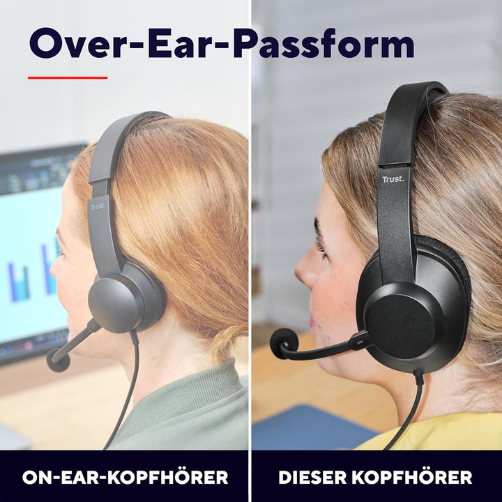 Trust Ayda Max USB Headset mit Mikrofon Over-Ear, Noise Cancelling ENC Mikrofon, Kopfhörer mit Kabel