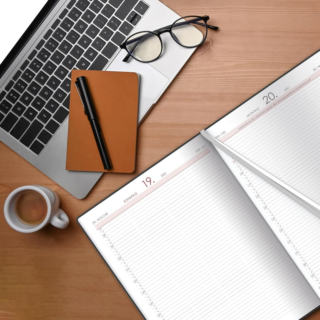 Zettler Terminbuch A4 1T/1S anthrazit 2026 – Bürokalender gross 21 × 29,7 cm, 1 Tag pro Seite, 4 Spa