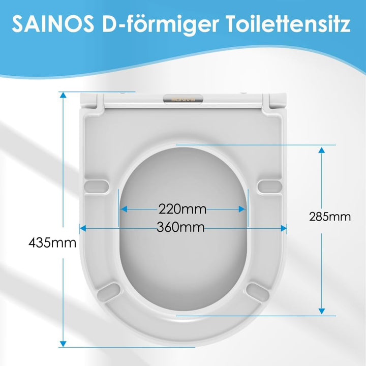 Duroplast WC-Sitz D-Form mit Absenkautomatik, Edelstahlscharnier, One-Touch-Schnellverschluss und ei