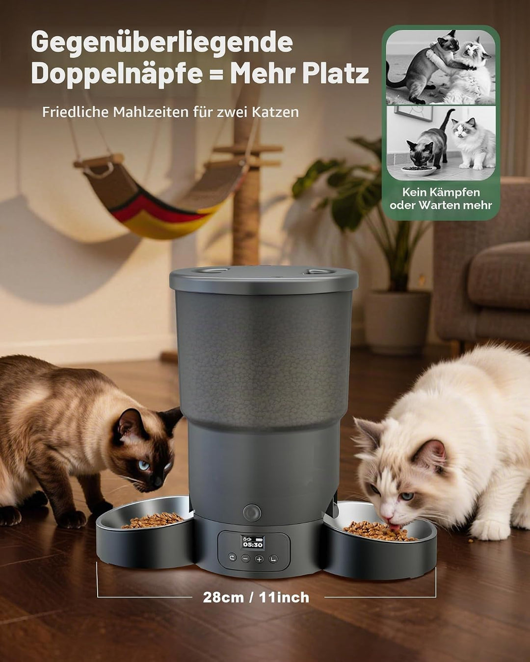 Gimars 5L Futterautomat Katze 2 Näpfe mit LCD-Anzeige Einfache Einrichtung, Programmierbar für 1–6 M