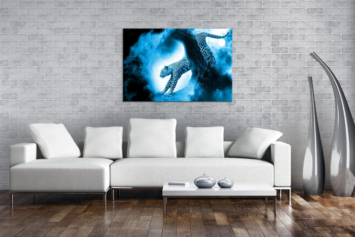 deyoli exotischer Gepard im Mondschein Format 80x60 Effekt: Monocrome Blau als Leinwandbild, Motiv f