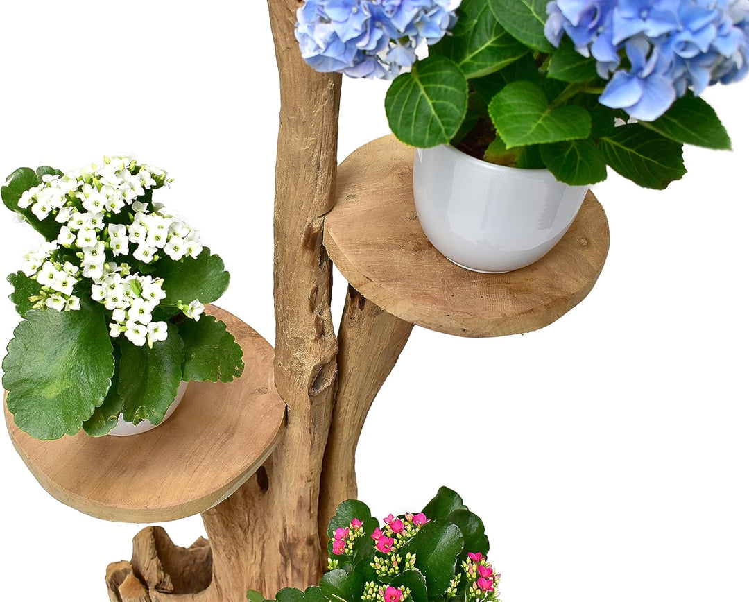 Teak Blumenständer mit 3 Ablagen Blumenpodest Pflanzentreppe Blumenregal Ständer Blumenhocker Massiv