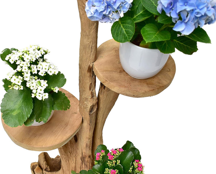 Teak Blumenständer mit 3 Ablagen Blumenpodest Pflanzentreppe Blumenregal Ständer Blumenhocker Massiv