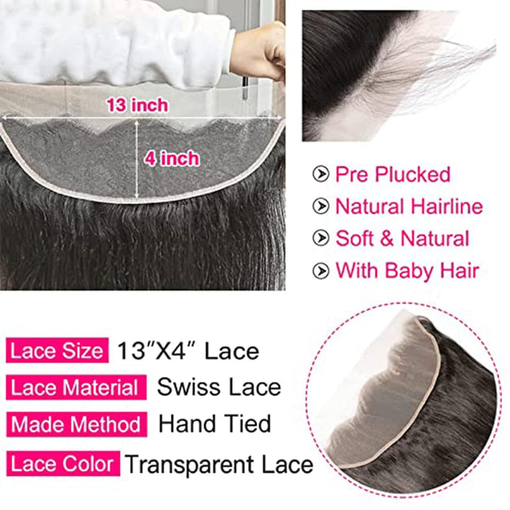 DUAUJUIU 13x4 Lace Frontal Closure Echthaar 100% Brasiliansche Haare Remy Hair Durchsichtig Schnürve