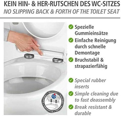 WENKO Premium WC-Sitz Kos Schwarz, Toilettendeckel mit Absenkautomatik und Fix-Clip Hygiene Befestig