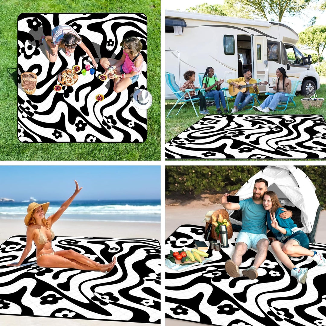Picknickdecke 200x200 cm, Spiralmuster | Wasserdicht, Sandfrei, 3-lagiges Polyester, Faltbar & Wasch