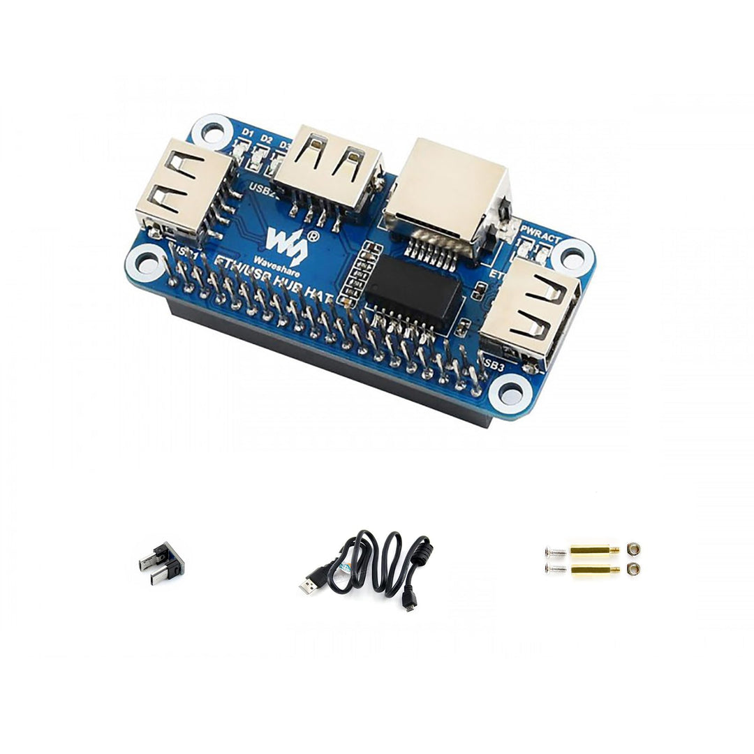Waveshare Ethernet/USB HUB HAT for Raspberry Pi, 1x RJ45 Ethernet Port Based on RTL8152B Chip, 3X US