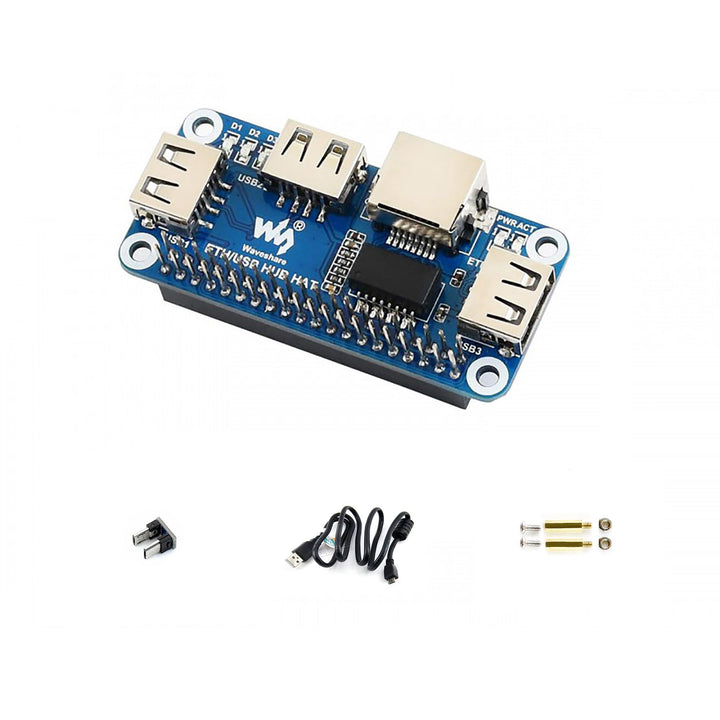 Waveshare Ethernet/USB HUB HAT for Raspberry Pi, 1x RJ45 Ethernet Port Based on RTL8152B Chip, 3X US