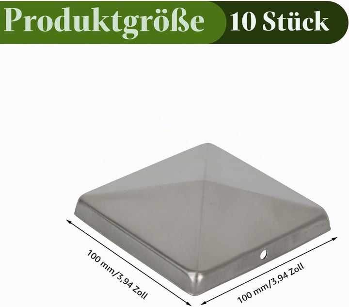 Pfostenkappen, 10 Stück Pfostenabdeckung aus Edelstahl, Eckige Abdeckkappe für Garten Holzpfosten Pf