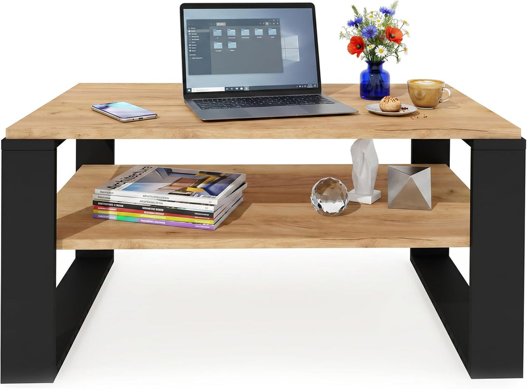Couchtisch 91×51 cm – Wohnzimmertisch aus Holzwerkstoff, Stabiler & moderner Kaffeetisch mit zusätzl