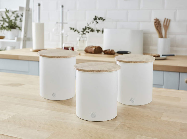 Swan Nordic 3er-Set Küchenvorratsdosen aus Robustem Karbonstahl, Bambusdeckel, Einheitsgrösse, für T