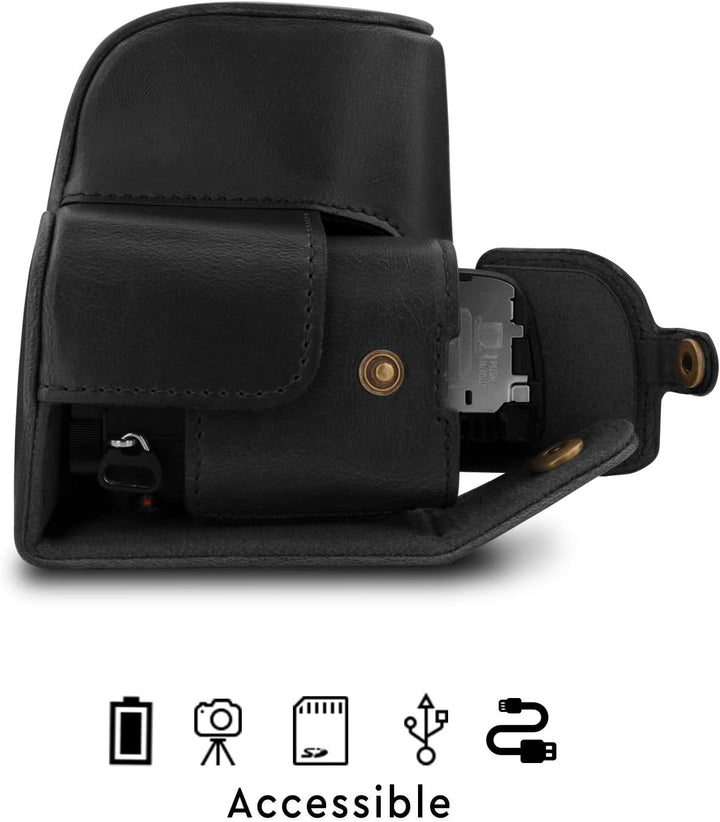 MegaGear MG1651 Ever Ready Kameratasche aus Leder, kompatibel mit Sony Alpha A6100, A6400 (16–50 mm)