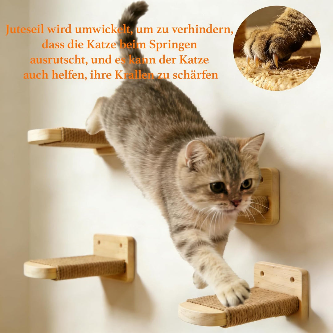 Katzentreppe Wand 2pcs,Kletterwand Katzen, Katzenleiter Katzenbretter mit Juteseil zum Kratzen, Katz