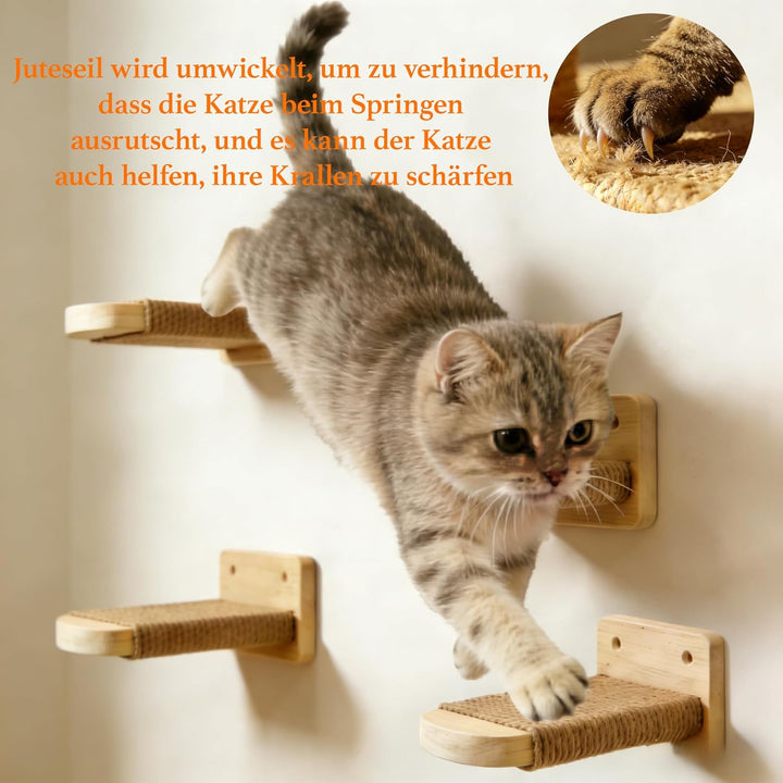 Katzentreppe Wand 2pcs,Kletterwand Katzen, Katzenleiter Katzenbretter mit Juteseil zum Kratzen, Katz