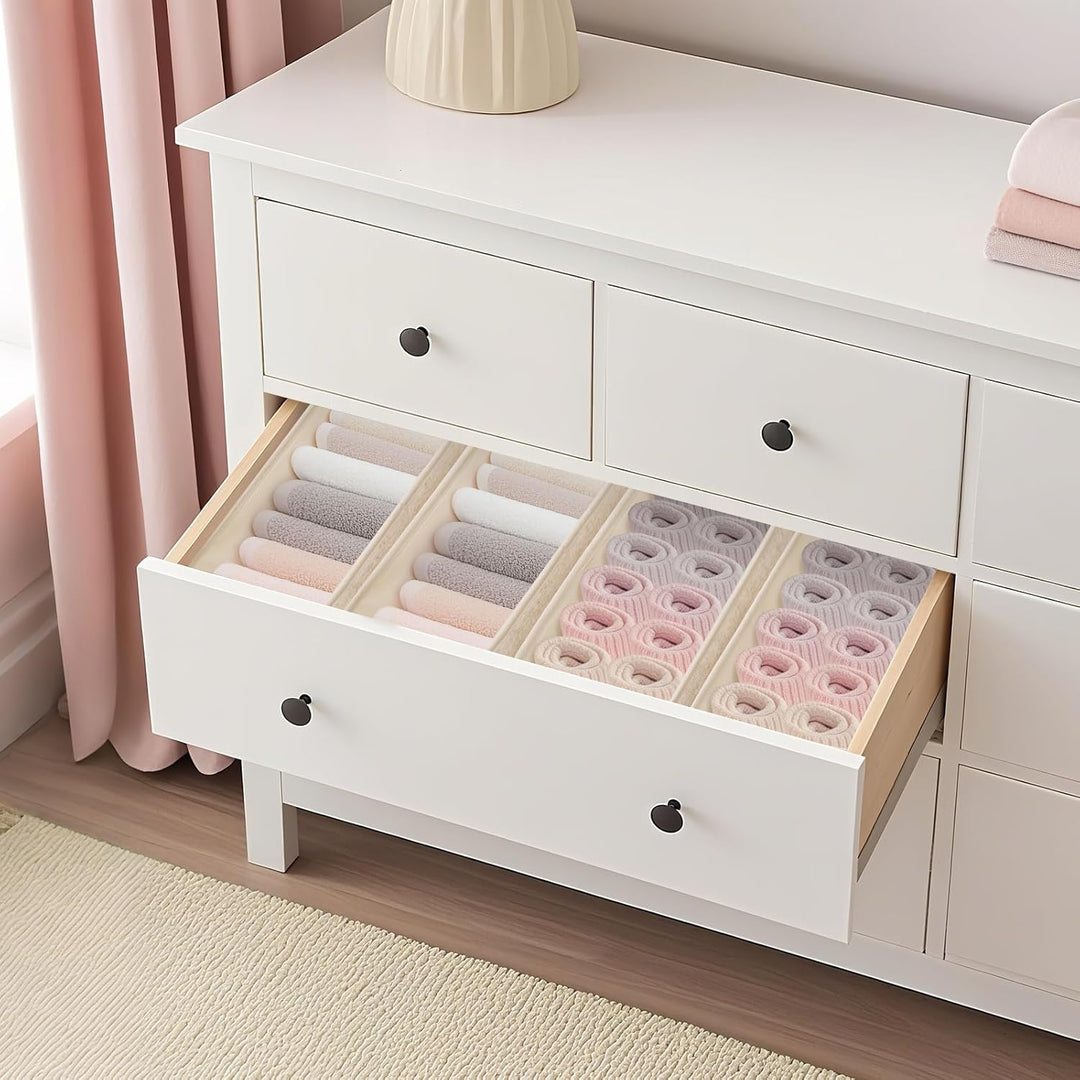 Schubladen Organizer für HEMNES 160 cm Kommode – 4er Set Aus Polyester und Leinen, Waschbar, Beige –