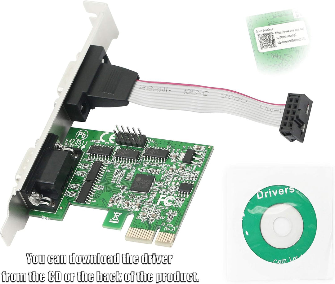 CERRXIAN 2-Port RS232 PCI Express Serielle Karte - DB9 Dual Channel 16C1050 UART - Serielle Port PCI