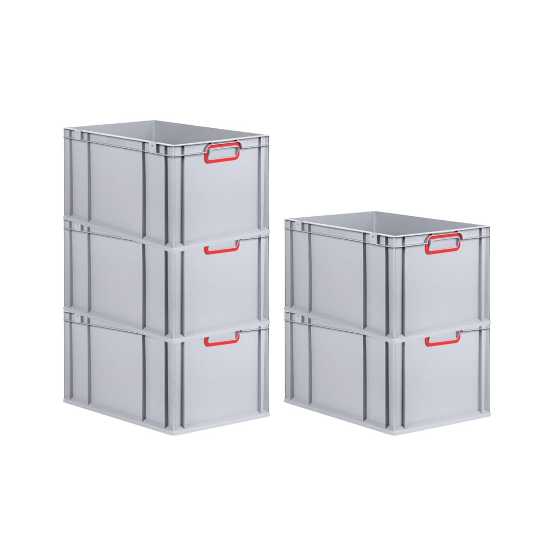 SuperSparSet 5x Eurobox NextGen Color | HxBxT 32x40x60cm | 65 Liter | Griffe rot geschlossen | Verst